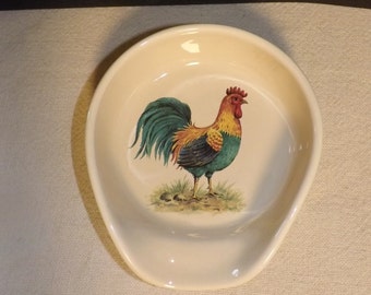 Farmhouse Spoon Holder with Rooster Motif (Glazed) Made in the USA