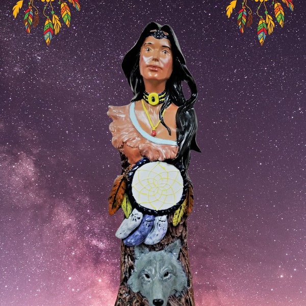 Beautiful Native Indian Maiden Totem Statue is over 12 inches high.