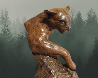 Mountain Lion-Cougar Sculpture- Hand Painted