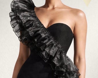 Pleated Ruffled Organza Lace Trim By The Yard - Black