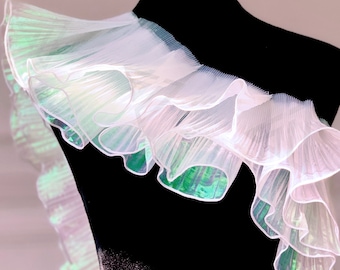Ruffled Organza Lace Trim By The Yard - Iridescent White