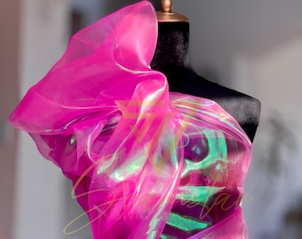 Iridescent Organza Fabric By The Yard - Neon Pink