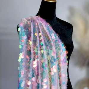 Mermaid Sequin Fabric By The Yard - Iridescent Pink