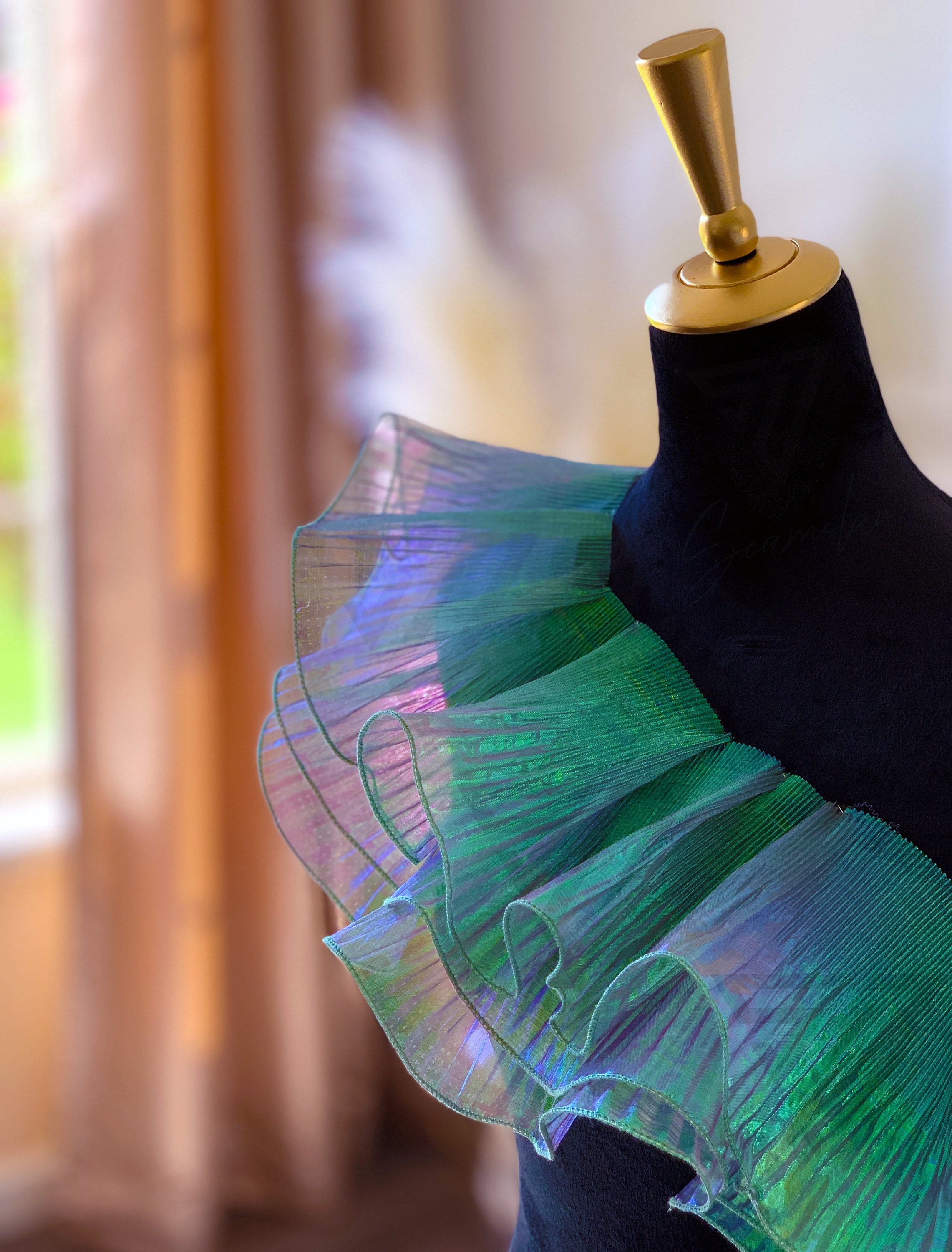 Ruffled Organza Lace Trim By The Yard - Iridescent Green