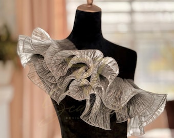 Ruffled Organza Lace Trim By The Yard - Silver Grey