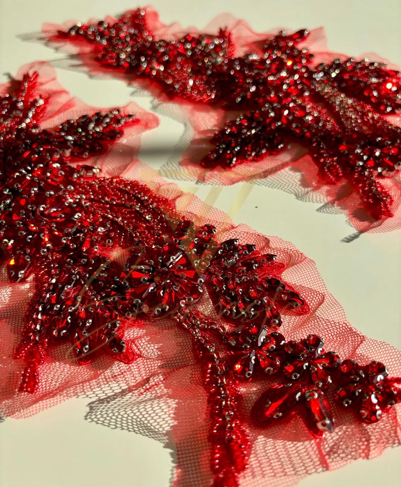Beaded Crystal Rhinestone Appliqués - Red - Etsy