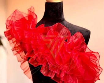 Pleated Ruffled Organza Lace Trim By The Yard - Red