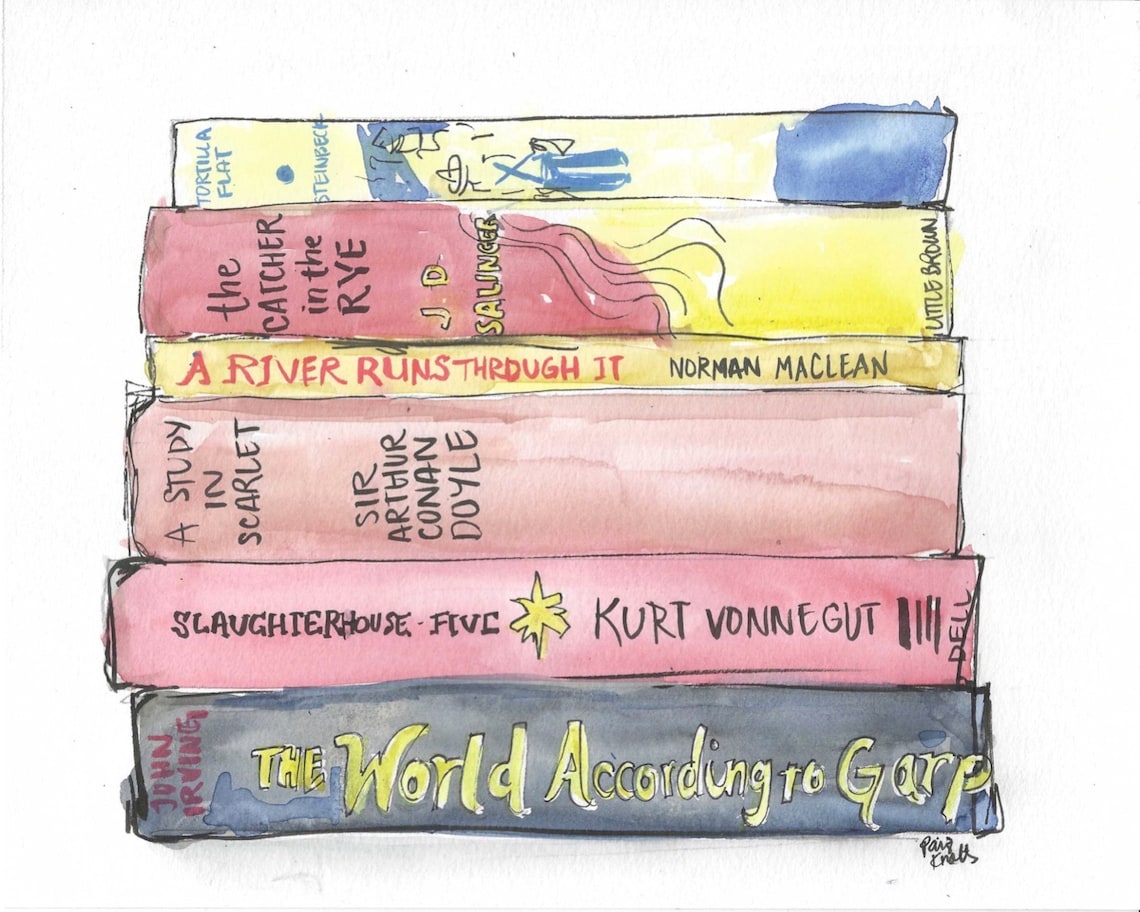 Custom Book Stack Watercolor Illustrastion Etsy