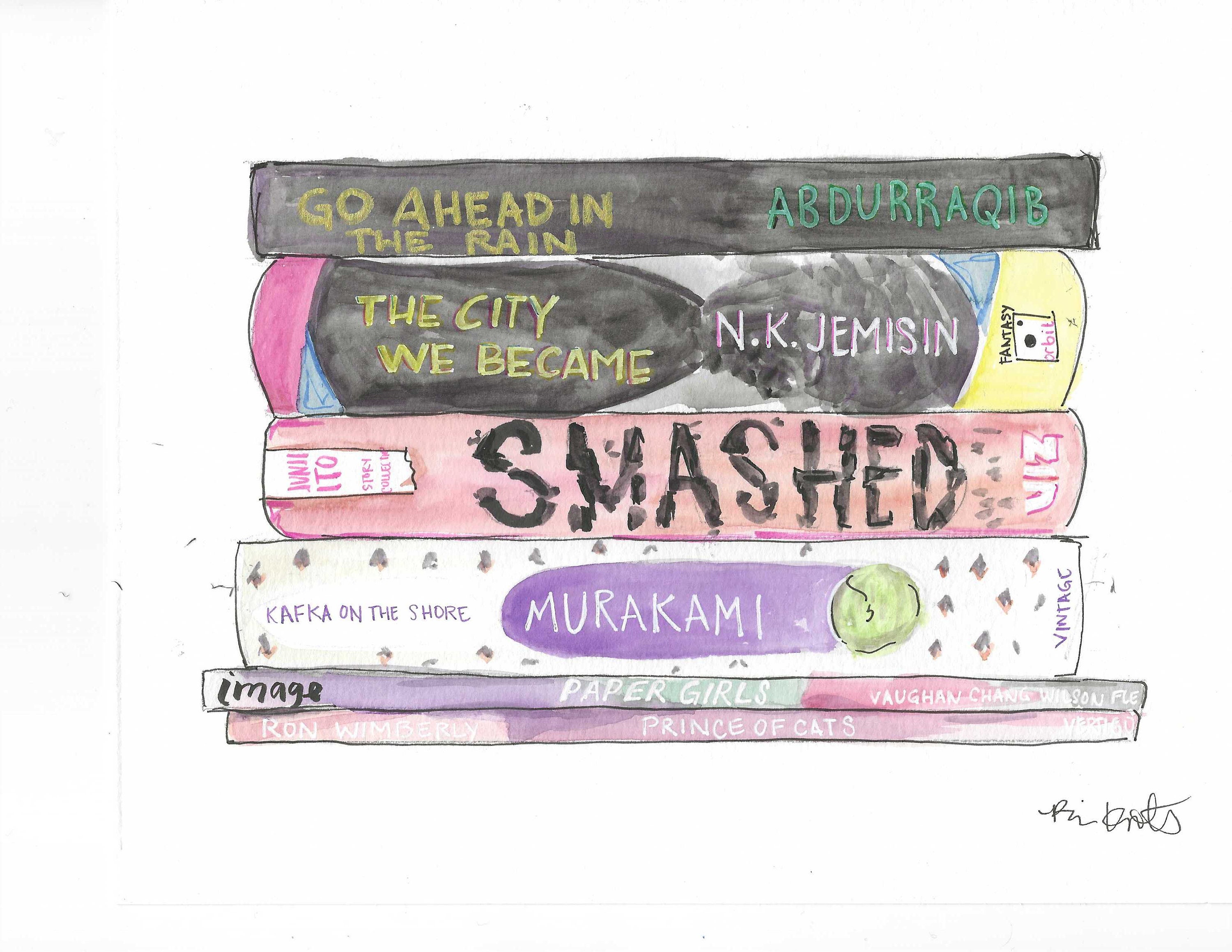 Custom Book Stack Watercolor Illustrastion Etsy