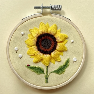 Hand Embroidered Hoop "Sunflower", 3D Stumpwork