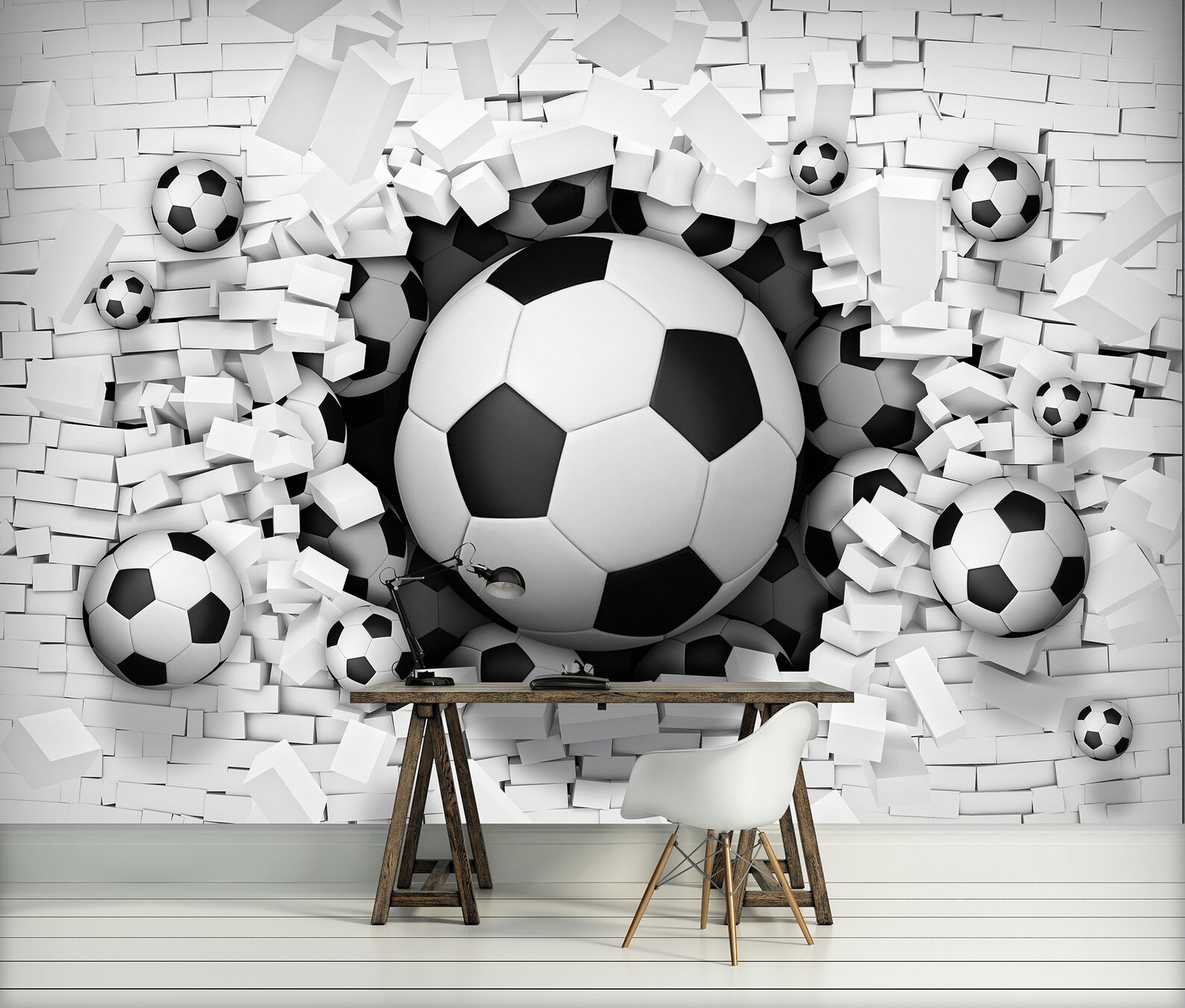 Football Mural Wallpaper efecto de fútbol 3D diseño para Etsy