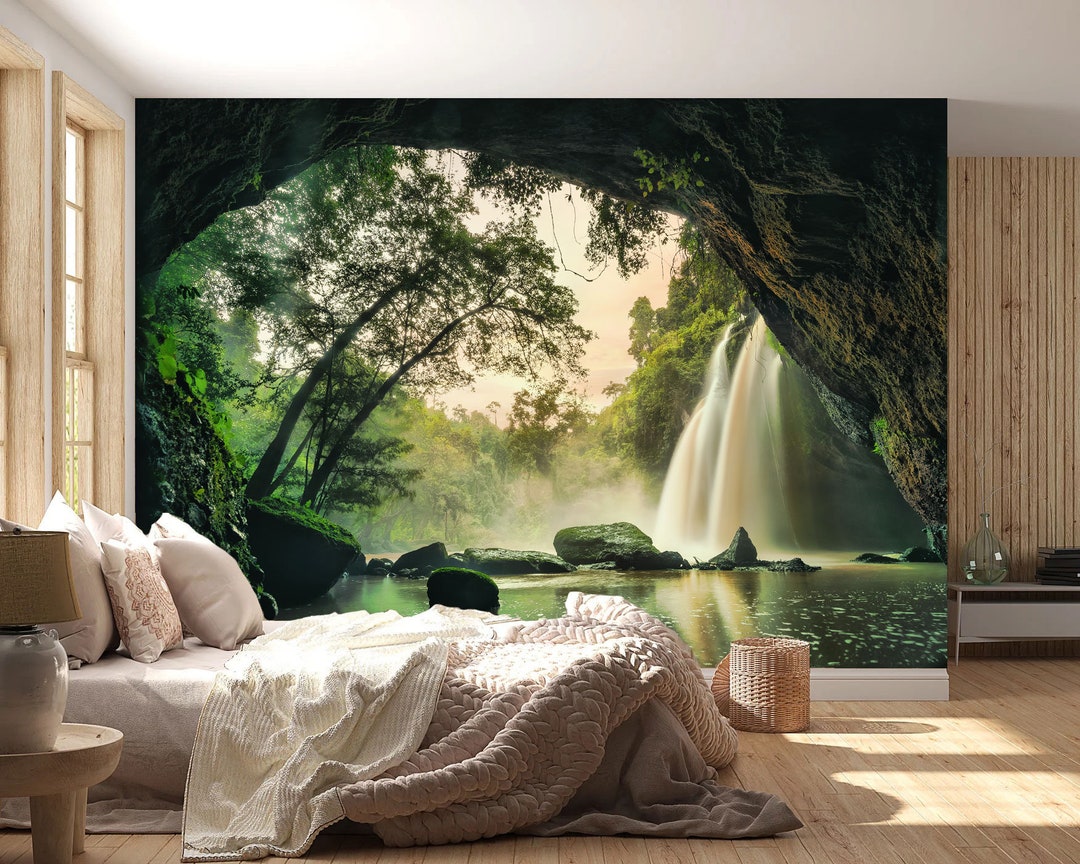 Waterfall Wallpaper | Forest Mural | Peel & Stick | Wall Decor ...