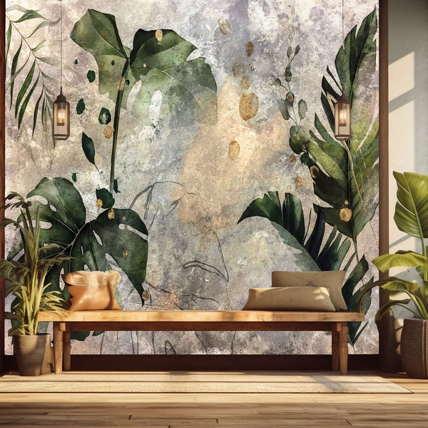 Tropical Wallpaper | Nature Wall Mural | Leaves Peel & Stick Wall Art | Removable | Floral Wall Covering | Free Shipping Worldwide