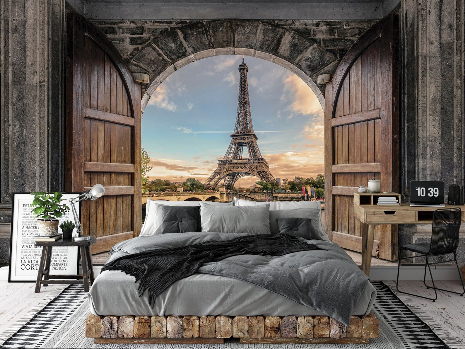 Paris Mural Wallpaper Eiffel Tower Paris view mural Paris Etsy