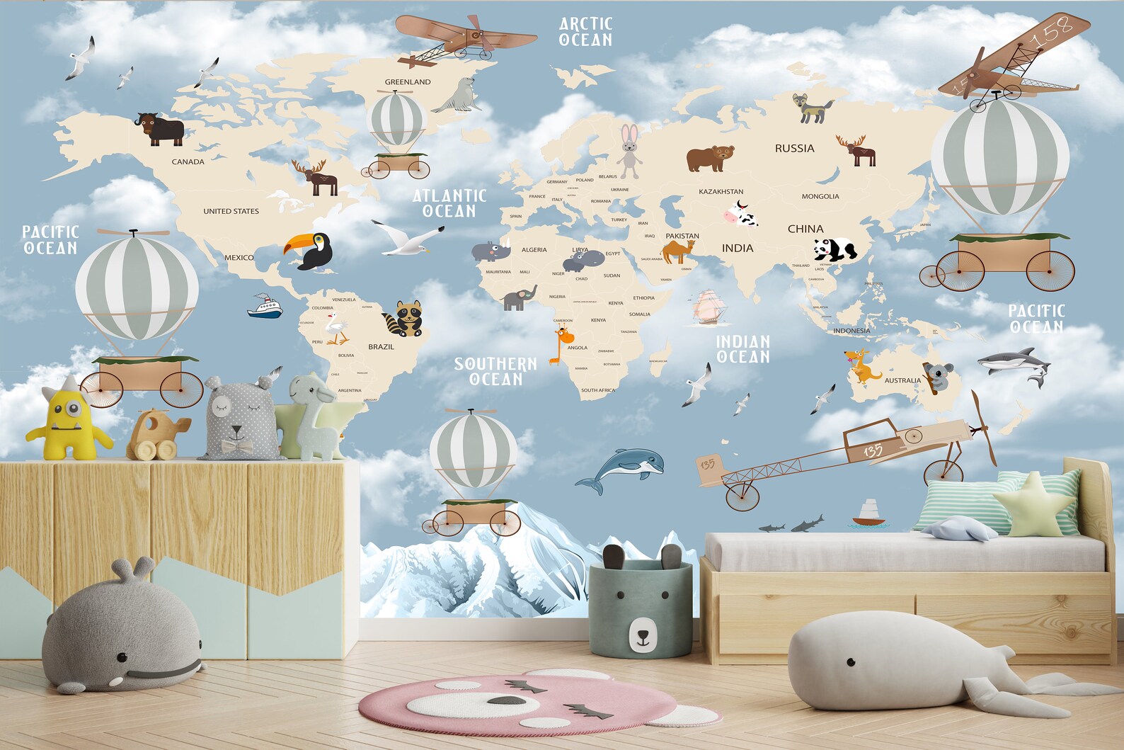 Nursery Wall Decor Kids World Map Wallpaper Nursery Wall | Etsy