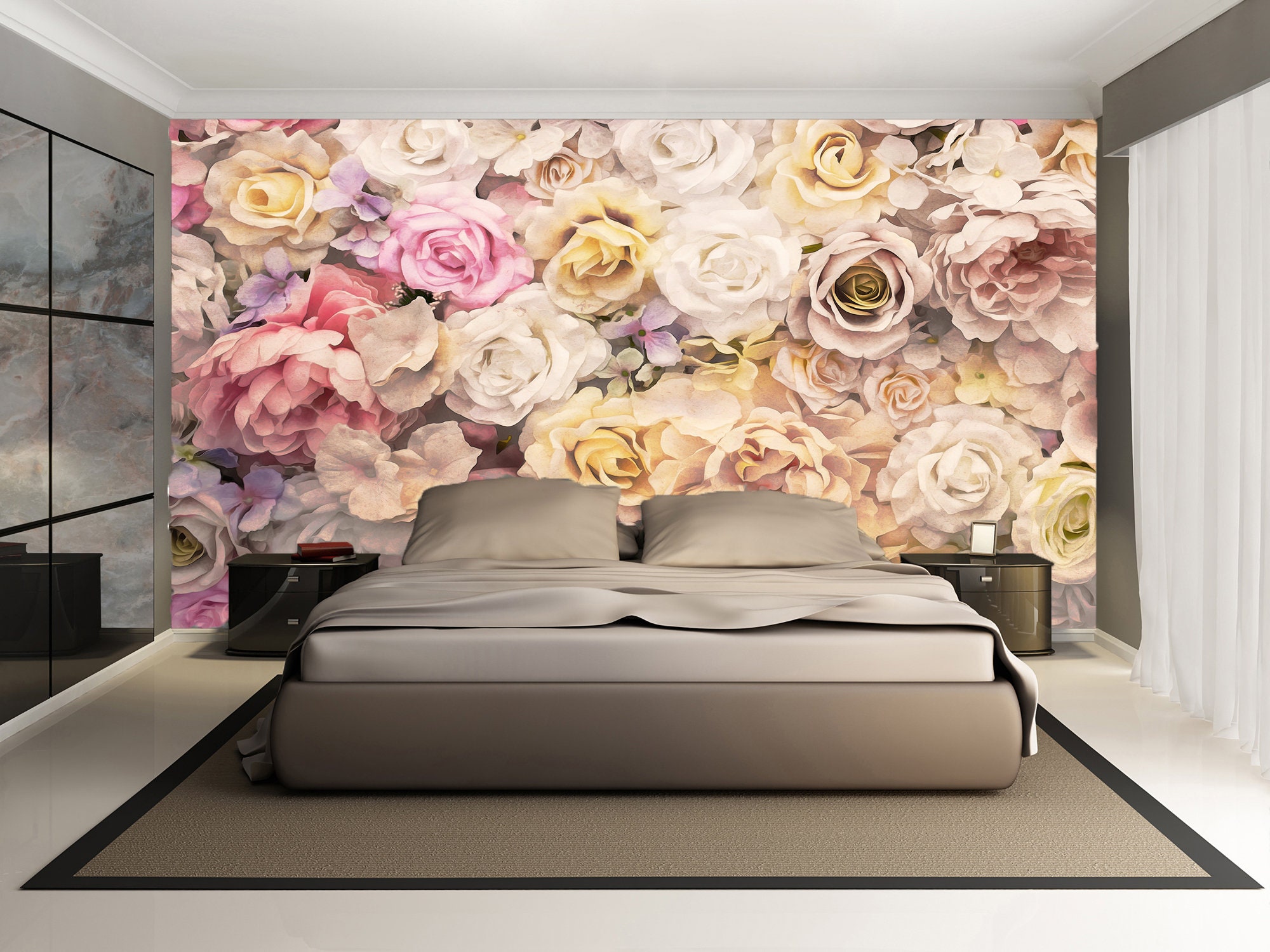 3D Effect Flowers Mural Wallpaper floral wallpaper colourful | Etsy