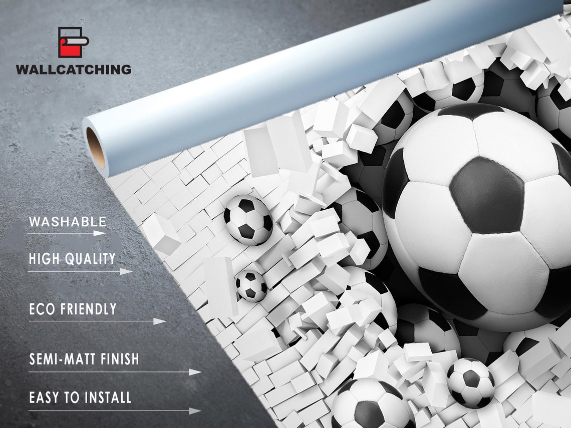 Football Mural Wallpaper 3D Football Effect Kids Design Etsy