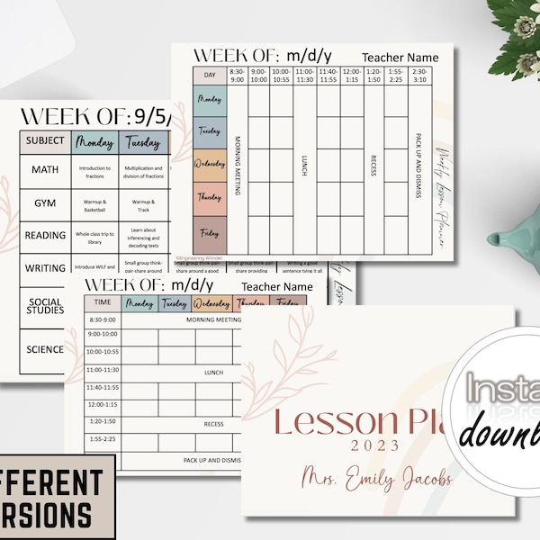 Editable Teacher Weekly Lesson Planner,PowerPoint Google Slides PDF Template,BOHO Summer and Jungle Safari Theme,Back to School Printable