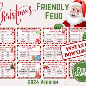 Christmas Friendly Feud Game Printable Christmas Game Christmas Party Game Christmas Game Adults Family Christmas Trivia Red & White