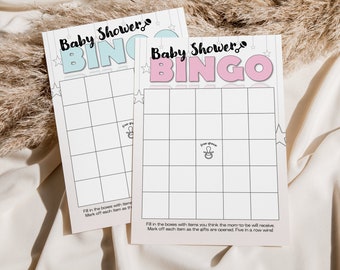 Baby Shower Bingo Game Cards,Baby Bingo Pink and Blue Fun Baby Party Template,Baby Shower Bingo Printable,Instant Download Template