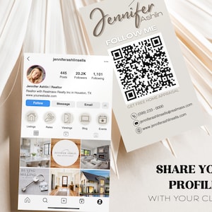 2023 Instagram Business Card QR Code Card Template Design IG Influencer Card for Realtors Digital Card Premade Agent Marketing