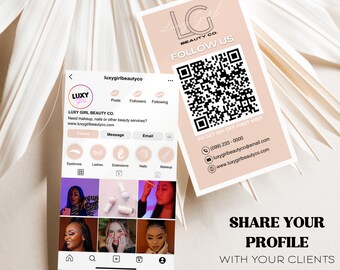 Editable Instagram Business Card Template: QR Code, Lash Tech (PDF)