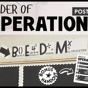 Order of Operations BEDMAS Posters, Color and B&W, Math Classroom Decor, PDF