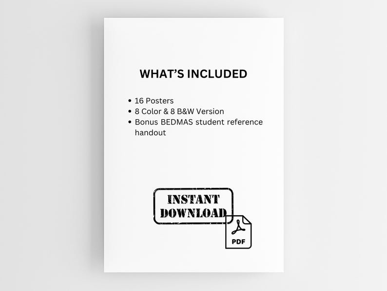Order of Operations BEDMAS Posters, Color and B&W, Math Classroom Decor ...