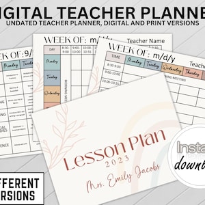 Planificador digital para profesores, planificador de lecciones, planificador semanal para profesores, PowerPoint, Google Slides, plantilla PDF, Boho