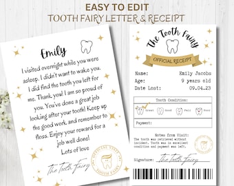 Editable Tooth Fairy Letter and Receipt Template (Digital Download)