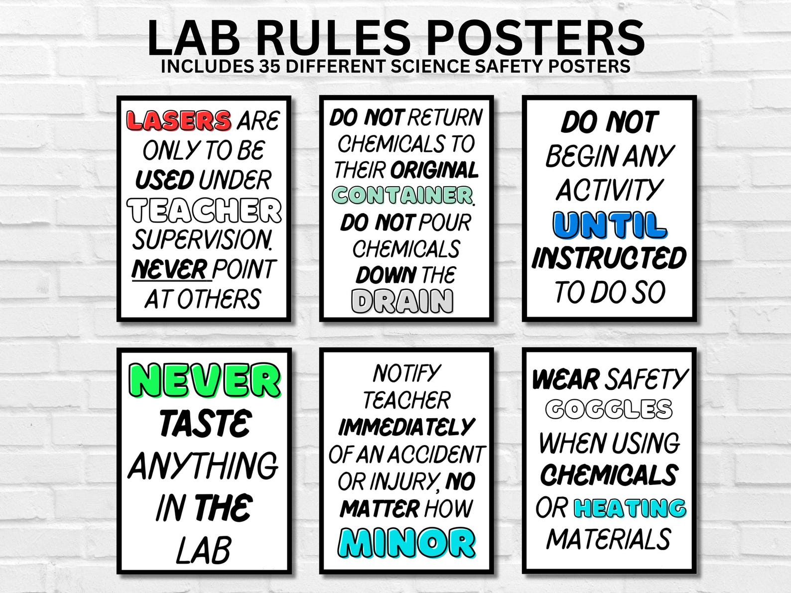 Lab Rules Science Safety Posters, Science Classroom, Decor, Display ...