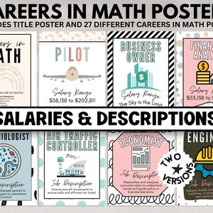 Math Careers Posters: Classroom Decor, High School, Middle School (PDF Download)