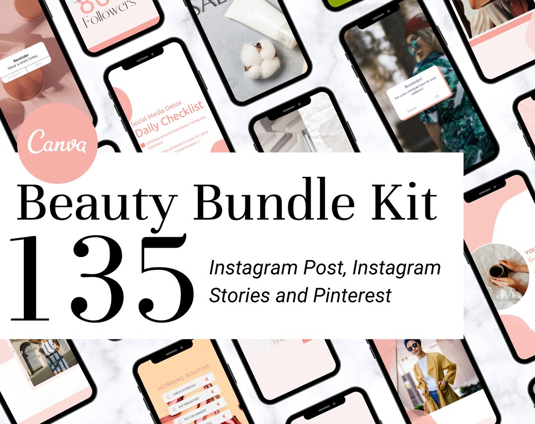 Canva Beauty Bundle Kit, 135 Templates for Canva, Social Media Bundle ...