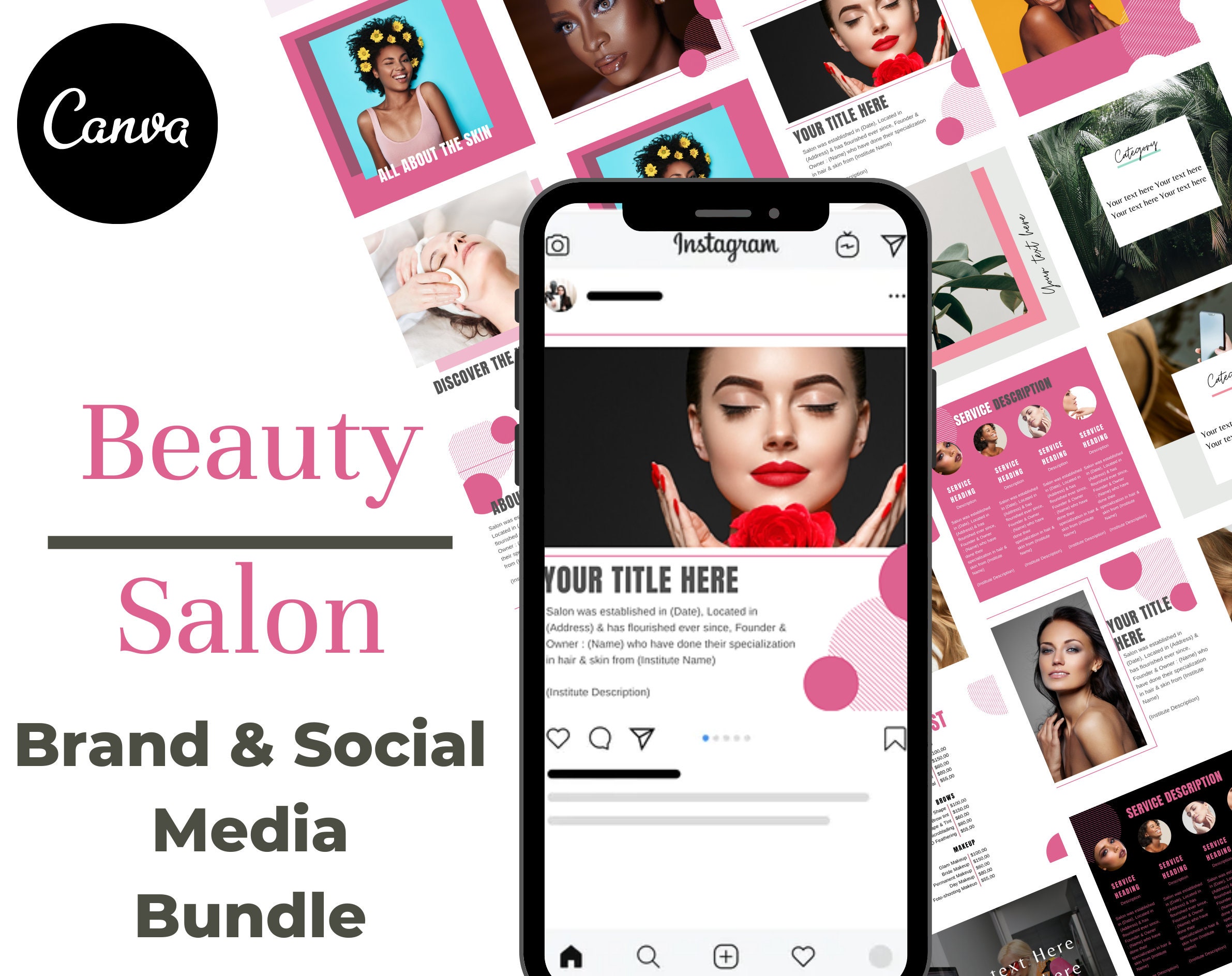 Canva Beauty Salon Brand Bundle, Templates for Canva, Social Media ...