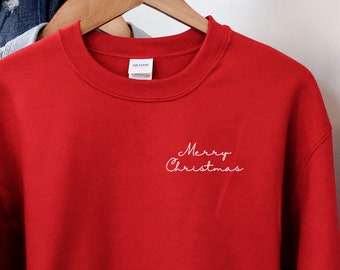 Merry Christmas - Sweatshirt / Sweater - Cute Christmas Sweatshirt - Red / Green Sweatshirt - Xmas - Holiday - Handwritten Script - Cursive