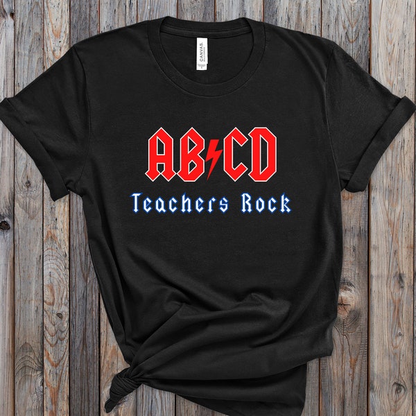 Camiseta/Camiseta/Top/Camiseta ABCD Teachers Rock - Orgullo docente - Agradecimiento docente - Camiseta divertida para docentes - Banda de rock AC/DC