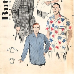 Butterick 7998, Vintage 1957 Sewing Pattern, Men&#39;s Sports Shirt, Long or Short Sleeves, Patch Pocket(s), Easy Fit, Size Medium, UNCUT