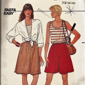 Butterick 6556, Vintage 1980s Sewing Pattern, Misses Summer Wardrobe, Top Jacket Skirt Culottes, Woven Fabric, Sizes 12 14 16, Cut and UNCUT
