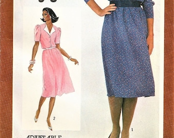 Simplicity 5761 Vintage 1982 Sewing Pattern Woman's Front Button Pullover Dress, Puffed Sleeves, Jiffy Pattern, Easy To Sew,  Size 8 UNCUT