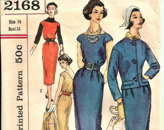 Vogue 9838 Vintage 1959 Sewing Pattern Womans Wiggle Dress Double ...