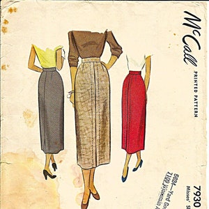 McCall&#39;s 7930 Vintage 1949 Sewing Pattern, Misses Straight Skirt, Front Seam Insert, Side Zipper, Back Kick Pleat, 29 Inch Waist Not A Repro