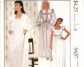 McCall's 9437, Vintage 1985 Sewing Pattern, Laura Ashley Robe and Nightgown Set, Flowy Feminine Cottagecore Design, Cut and Complete