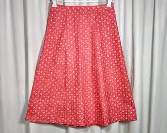 40's Style Woman’s Cotton A-Line Skirt Five Panel Below Knee Sweet Pink Floral Cotton Fabric Cottagecore Midi Skirt Size Medium Waist 29