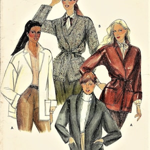 May include: A sewing pattern for three different jackets. The jackets are a white, a brown and white patterned, and a red jacket. The pattern is for petite sizes and is from Butterick pattern number 3938.