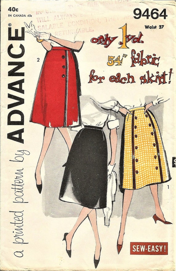 Advance 9464 Vintage 1950s Sewing Pattern Misses A-line Skirt 