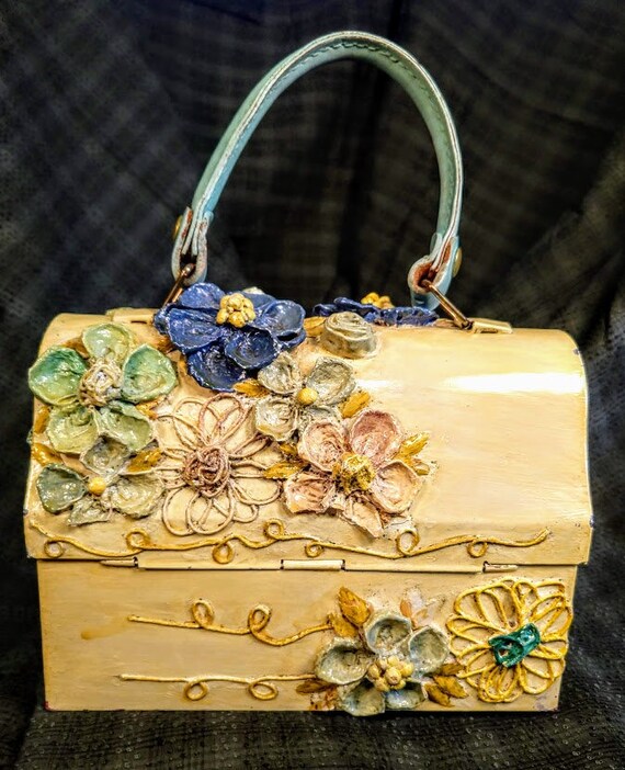 Vintage Retro Paper Mache Box, Lunchbox Purse, Purse,… Gem