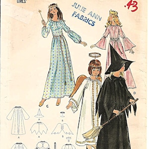May include: Vintage Butterick sewing pattern for girls' costumes, featuring illustrations of a fairy, princess, angel, and witch. The pattern includes various costume pieces and the text "Butterick" and "The Fashion One". Size 8.