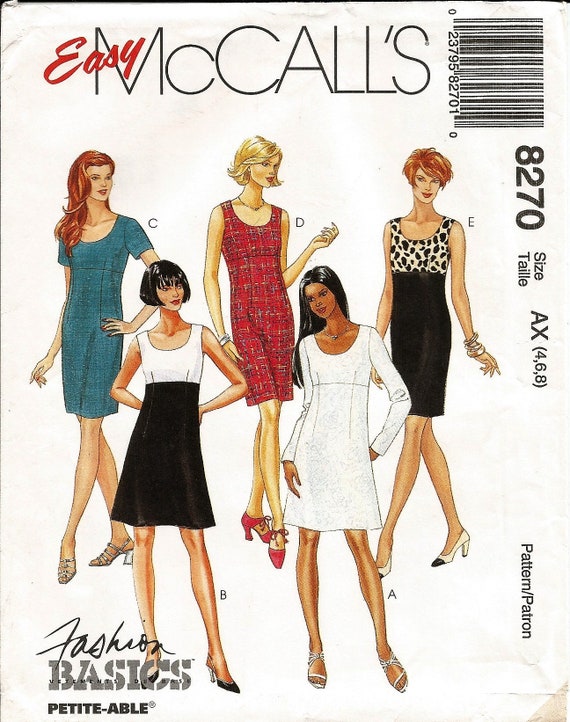 Mccalls 8270, Vintage 1996 Sewing Pattern, Womans Empire Waist Dress A-line or Straight, Sleeveless Short or Long Sleeves, Sizes 4 6 8 UNCUT - Etsy Mccalls 8270, Vintage 1996 Sewing Pattern, Womans Empire Waist Dress A-line or Straight, Sleeveless Short or Long Sleeves, Sizes 4 6 8 UNCUT - Etsy
