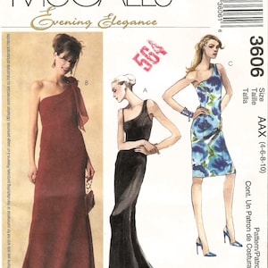 McCall&#39;s 3606, Vintage 2002 Sewing Pattern, Misses One Shoulder Evening Dress, Evening Elegance, Floor or Knee Length, Sizes 4 6 8 10, Cut