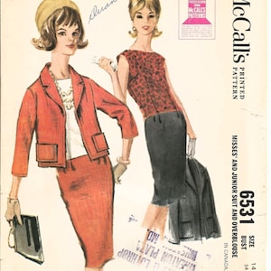 McCall&#39;s 6531, Vintage 1962 Sewing Pattern, Misses Two Piece Dress and Jacket, Sleeveless Overblouse, Slim Skirt, Lined Jacket Size 14 UNCUT